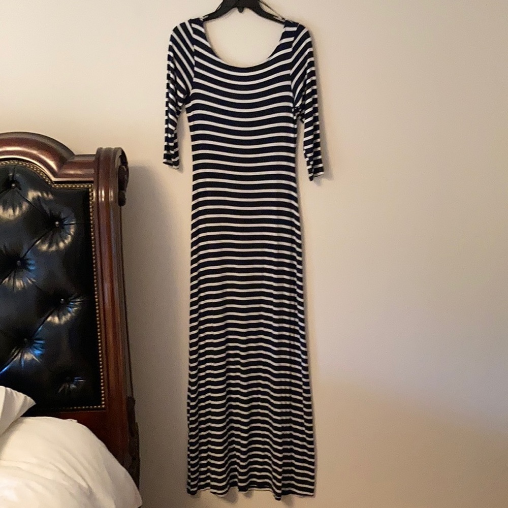 Navy and white stripe maxi dress